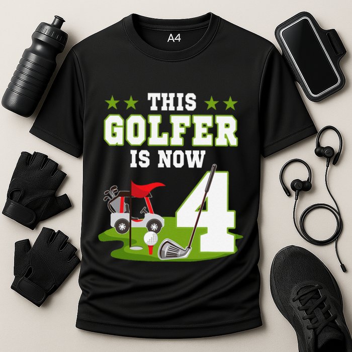 This Golfer Is Now 4 Year Old Birthday 4rd Golf Party Cooling Performance Crew T-Shirt