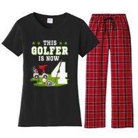 This Golfer Is Now 4 Year Old Birthday 4rd Golf Party Women's Flannel Pajama Set