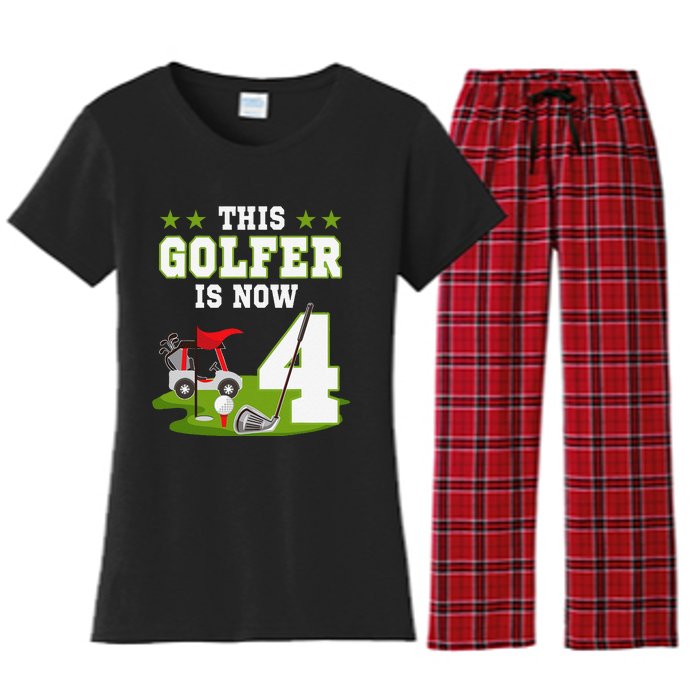 This Golfer Is Now 4 Year Old Birthday 4rd Golf Party Women's Flannel Pajama Set