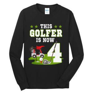 This Golfer Is Now 4 Year Old Birthday 4rd Golf Party Tall Long Sleeve T-Shirt