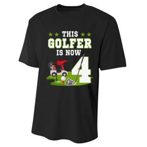 This Golfer Is Now 4 Year Old Birthday 4rd Golf Party Performance Sprint T-Shirt