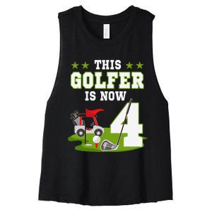 This Golfer Is Now 4 Year Old Birthday 4rd Golf Party Women's Racerback Cropped Tank