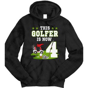 This Golfer Is Now 4 Year Old Birthday 4rd Golf Party Tie Dye Hoodie