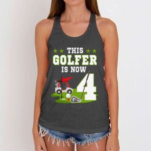 This Golfer Is Now 4 Year Old Birthday 4rd Golf Party Women's Knotted Racerback Tank