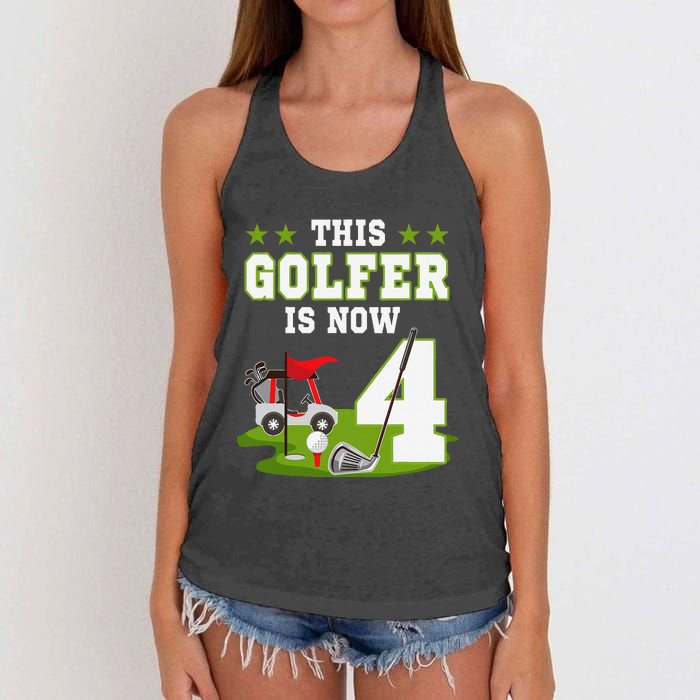 This Golfer Is Now 4 Year Old Birthday 4rd Golf Party Women's Knotted Racerback Tank