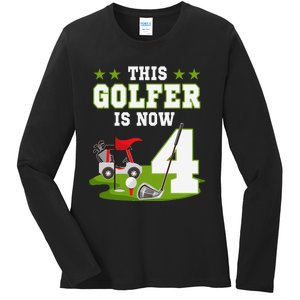 This Golfer Is Now 4 Year Old Birthday 4rd Golf Party Ladies Long Sleeve Shirt