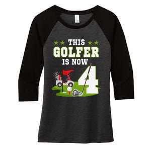 This Golfer Is Now 4 Year Old Birthday 4rd Golf Party Women's Tri-Blend 3/4-Sleeve Raglan Shirt