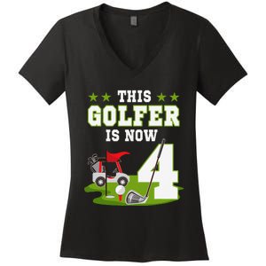 This Golfer Is Now 4 Year Old Birthday 4rd Golf Party Women's V-Neck T-Shirt