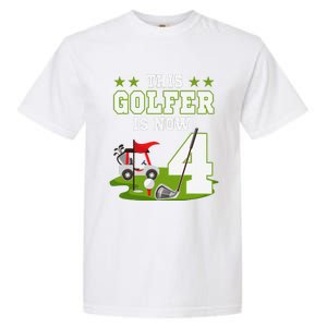 This Golfer Is Now 4 Year Old Birthday 4rd Golf Party Garment-Dyed Heavyweight T-Shirt