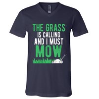 The Grass Is Calling And I Must Mow | Funny Lawn Landscaping V-Neck T-Shirt