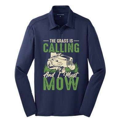 The Grass Is Calling And I Must Mow Silk Touch Performance Long Sleeve Polo