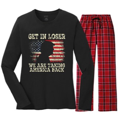 Trump Get In Loser WeRe Taking America Back 2024 Women's Long Sleeve Flannel Pajama Set 