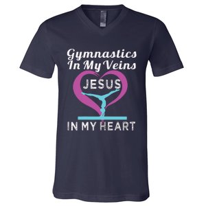 Top Gymnastics In My Veins Jesus In My Heart Gift V-Neck T-Shirt