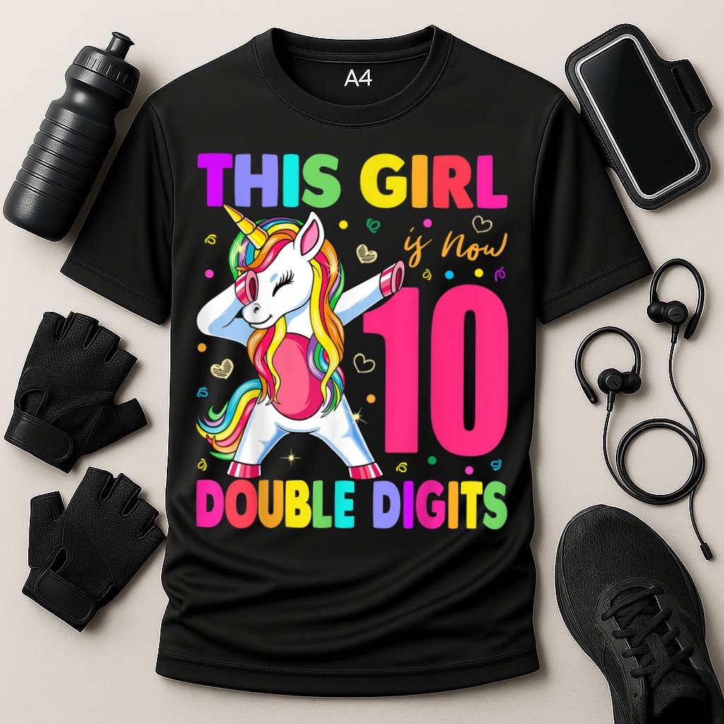 This Girl Is Now 10 Double Digits Shirt 10th birthday Gift Cooling Performance Crew T-Shirt