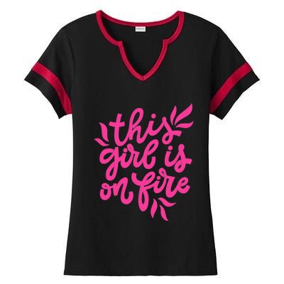 This Girl Is On Fire - Funny Saying Sarcastic Cool Cute Ladies Halftime Notch Neck Tee