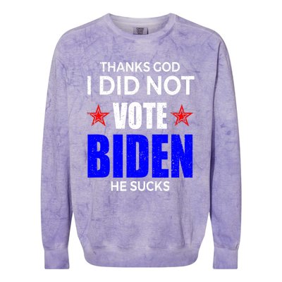 Thanks God I Did Not Vote Biden He Sucks Impeach 46 Colorblast Crewneck Sweatshirt