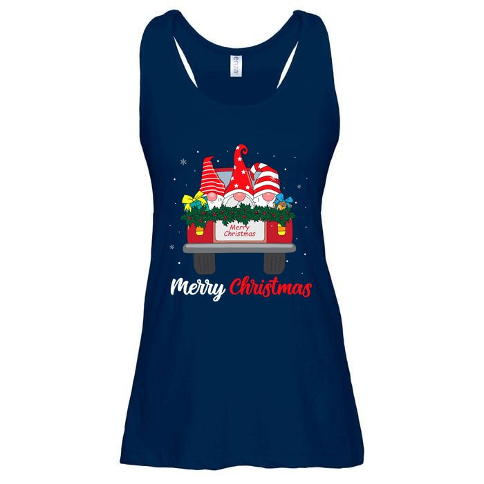 Three Gnomes In Red Truck With Merry Christmas Tree Family Ladies Essential Flowy Tank