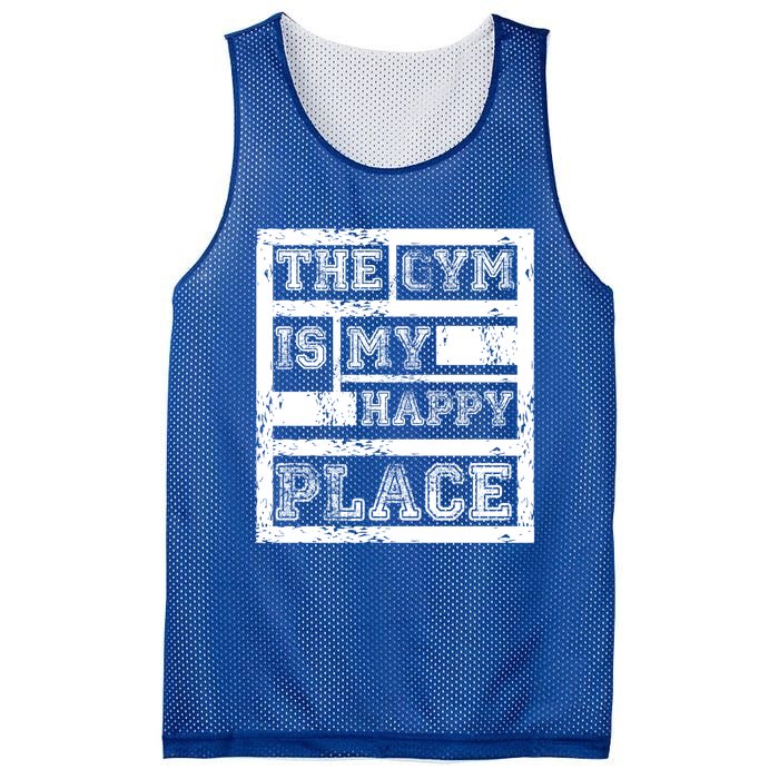 The Gym Is My Happy Place Fitness Athlete Fitness Quote Cool Gift Mesh Reversible Basketball Jersey Tank