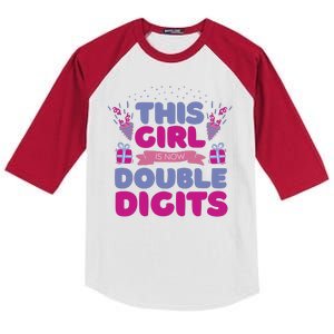 This Girl Is Now Double Digits 10th Birthday Gift Kids Colorblock Raglan Jersey