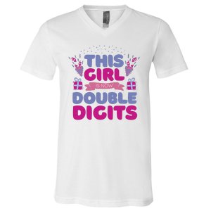 This Girl Is Now Double Digits 10th Birthday Gift V-Neck T-Shirt