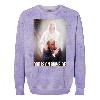 Trump God Is On Our Side Jesus Colorblast Crewneck Sweatshirt