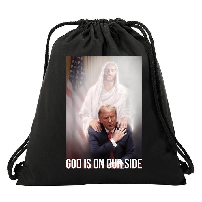 Trump God Is On Our Side Jesus Drawstring Bag