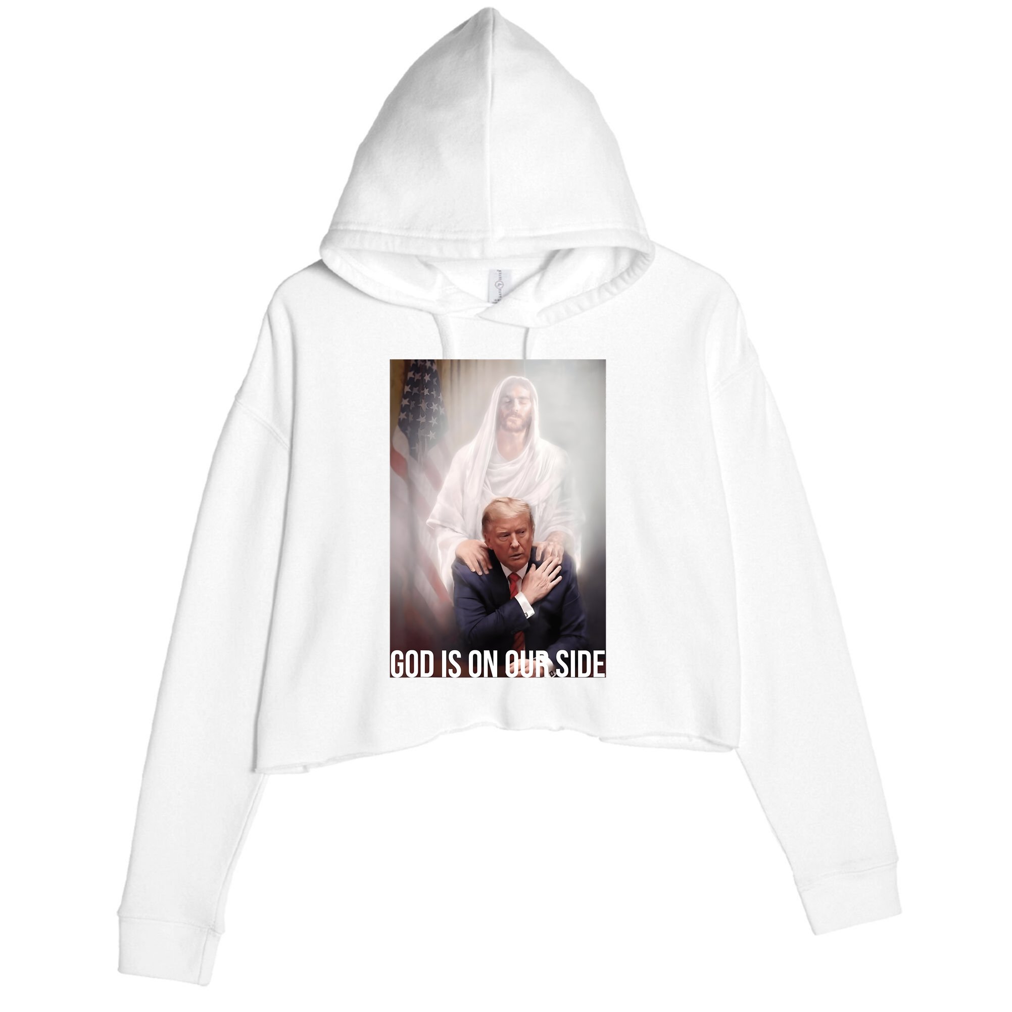 Trump God Is On Our Side Jesus Crop Fleece Hoodie