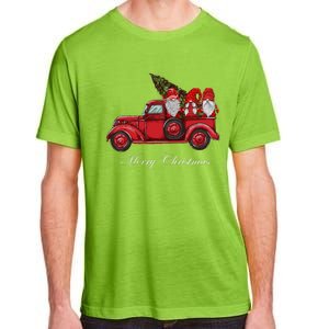 Three Gnomes In Red Truck With Merry Christmas Tree Adult ChromaSoft Performance T-Shirt