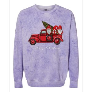 Three Gnomes In Red Truck With Merry Christmas Tree Colorblast Crewneck Sweatshirt