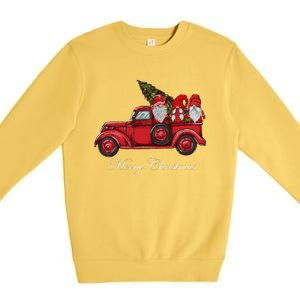 Three Gnomes In Red Truck With Merry Christmas Tree Premium Crewneck Sweatshirt