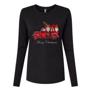 Three Gnomes In Red Truck With Merry Christmas Tree Womens Cotton Relaxed Long Sleeve T-Shirt