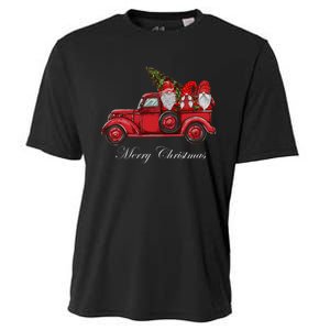 Three Gnomes In Red Truck With Merry Christmas Tree Cooling Performance Crew T-Shirt