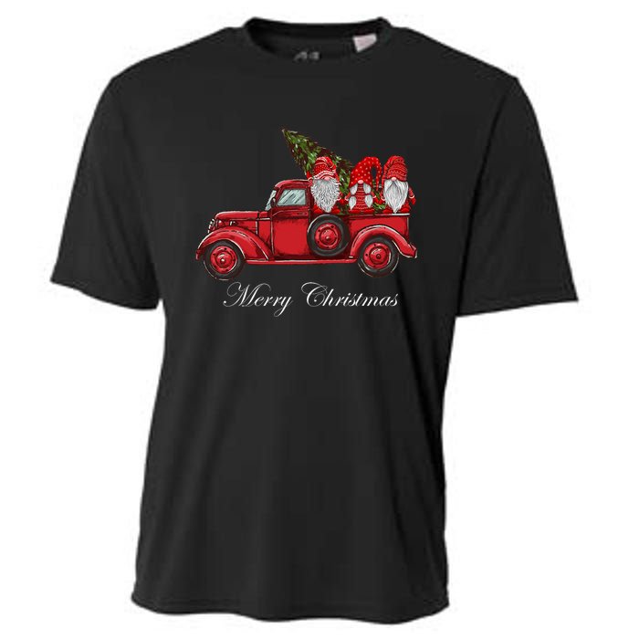 Three Gnomes In Red Truck With Merry Christmas Tree Cooling Performance Crew T-Shirt