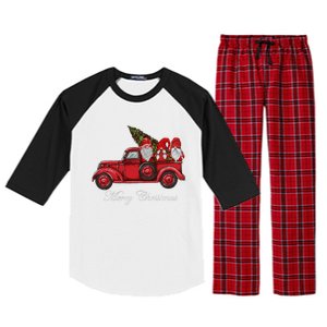 Three Gnomes In Red Truck With Merry Christmas Tree Raglan Sleeve Pajama Set