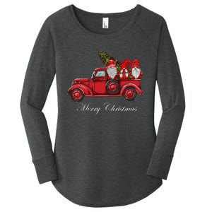 Three Gnomes In Red Truck With Merry Christmas Tree Women's Perfect Tri Tunic Long Sleeve Shirt