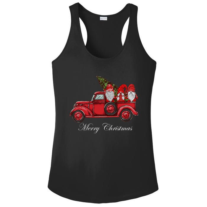 Three Gnomes In Red Truck With Merry Christmas Tree Ladies PosiCharge Competitor Racerback Tank