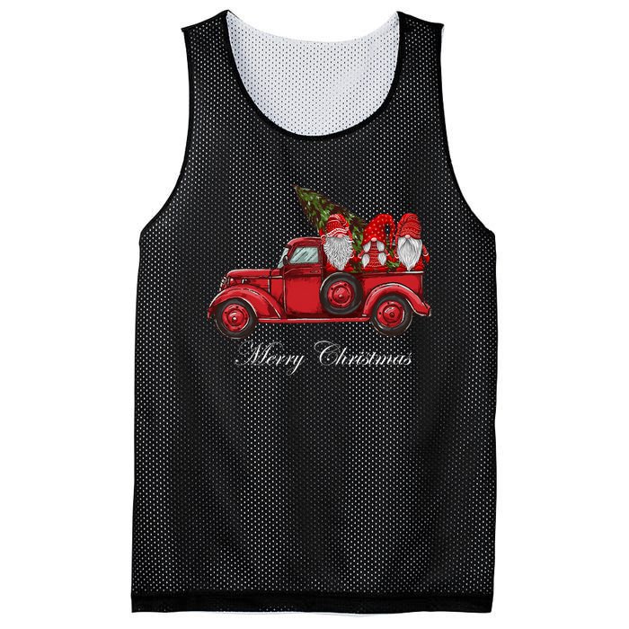 Three Gnomes In Red Truck With Merry Christmas Tree Mesh Reversible Basketball Jersey Tank