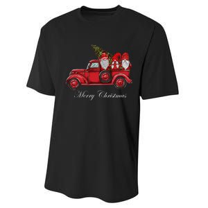 Three Gnomes In Red Truck With Merry Christmas Tree Performance Sprint T-Shirt