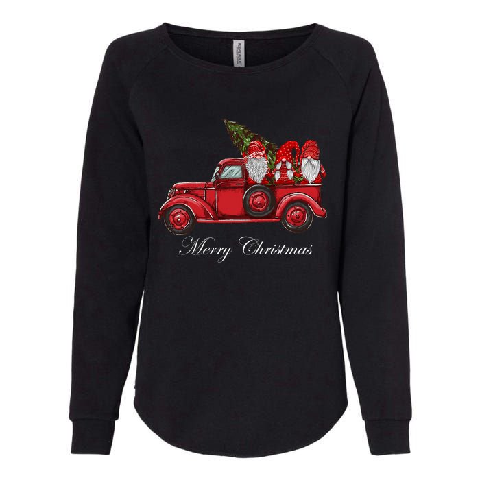 Three Gnomes In Red Truck With Merry Christmas Tree Womens California Wash Sweatshirt