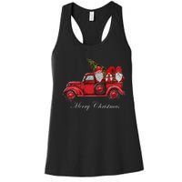 Three Gnomes In Red Truck With Merry Christmas Tree Women's Racerback Tank