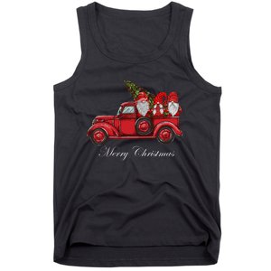 Three Gnomes In Red Truck With Merry Christmas Tree Tank Top