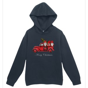 Three Gnomes In Red Truck With Merry Christmas Tree Urban Pullover Hoodie