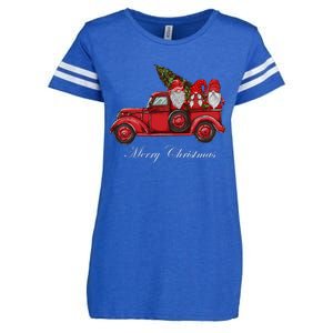 Three Gnomes In Red Truck With Merry Christmas Tree Enza Ladies Jersey Football T-Shirt