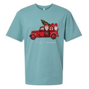 Three Gnomes In Red Truck With Merry Christmas Tree Sueded Cloud Jersey T-Shirt