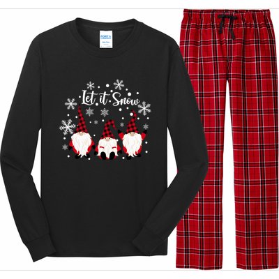 Three Gnomes In Red Letitsnow Gnome Christmas Funny Gift Long Sleeve Pajama Set