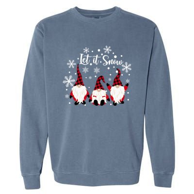 Three Gnomes In Red Letitsnow Gnome Christmas Funny Gift Garment-Dyed Sweatshirt