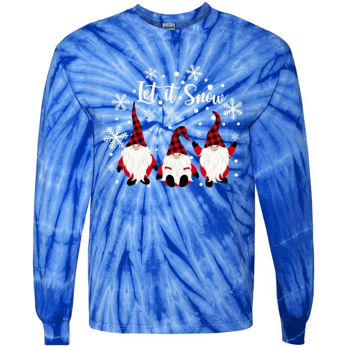 Three Gnomes In Red Letitsnow Gnome Christmas Funny Gift Tie-Dye Long Sleeve Shirt