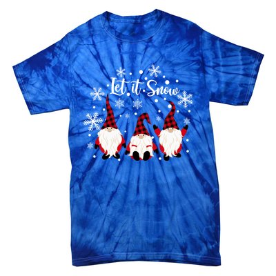 Three Gnomes In Red Letitsnow Gnome Christmas Funny Gift Tie-Dye T-Shirt