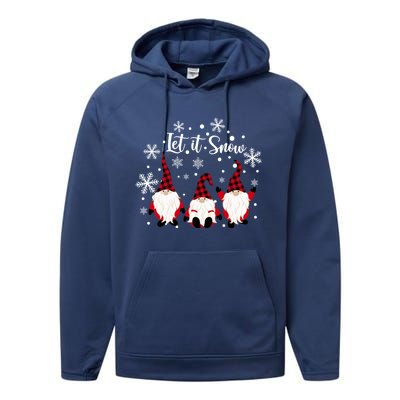 Three Gnomes In Red Letitsnow Gnome Christmas Funny Gift Performance Fleece Hoodie