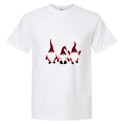 Three Gnomes In Red Letitsnow Gnome Christmas Funny Gift Garment-Dyed Heavyweight T-Shirt